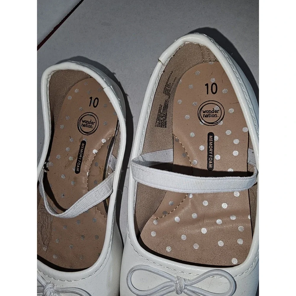Wonder Nation Girls White Ballet Flats Size 10 Memory Foam‎ Dress Shoes